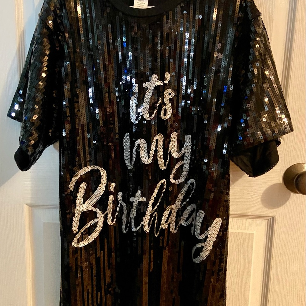Black Sequin 'It's My Birthday' T-Shirt